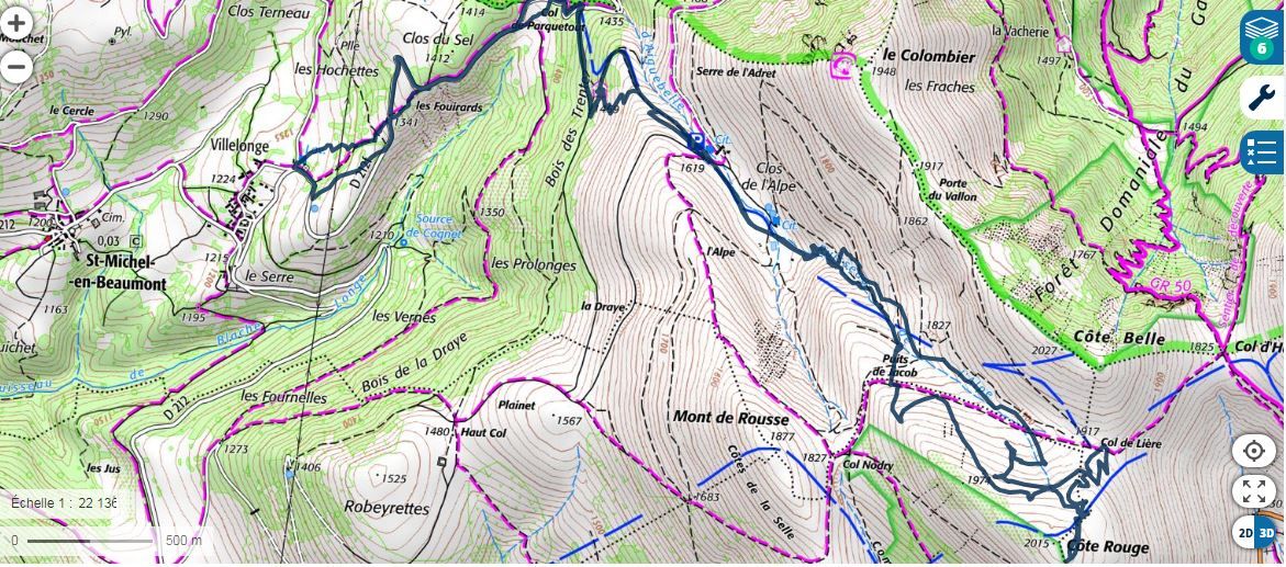 trace gps cote rouge depuis villelonge.JPG
